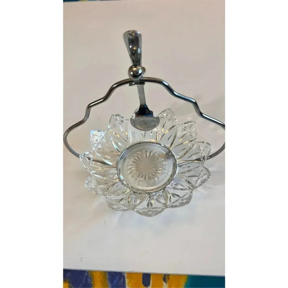 VTG Condiment candy Server 3 pc. Set Holder, Spoon, and Glass Dish Chrome Sheffi - Picture 3 of 11